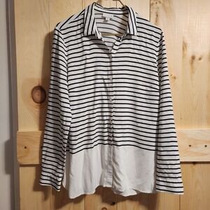 J. Jill White Black Striped Button Front Tunic Women's Size Medium